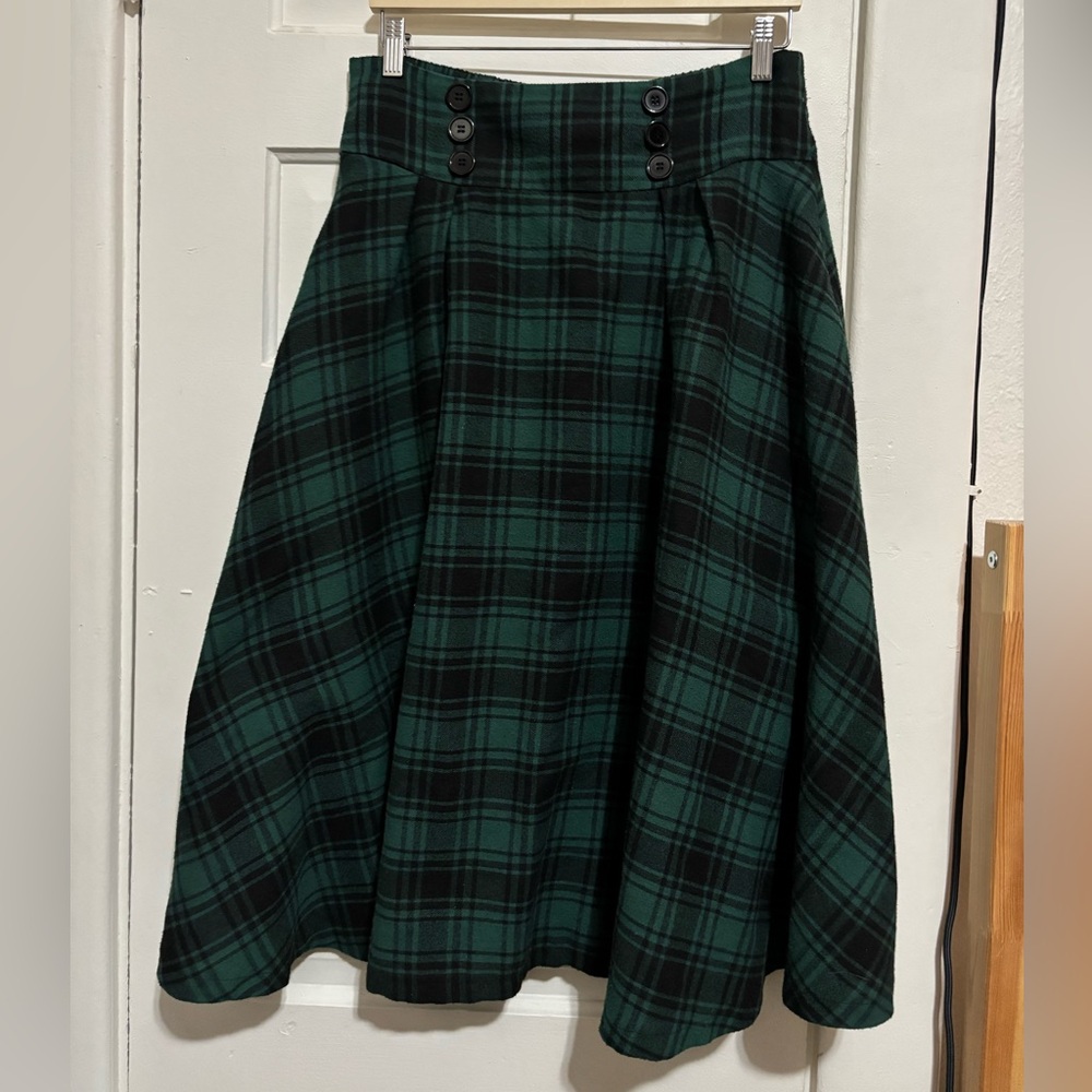 Green Plaid Women's Midi Skirt